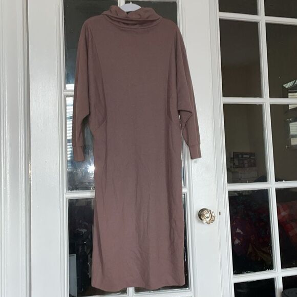 Vintage 70s 80s turtle neck mock long sleeve autumn brown wool dress modest - Picture 9 of 11